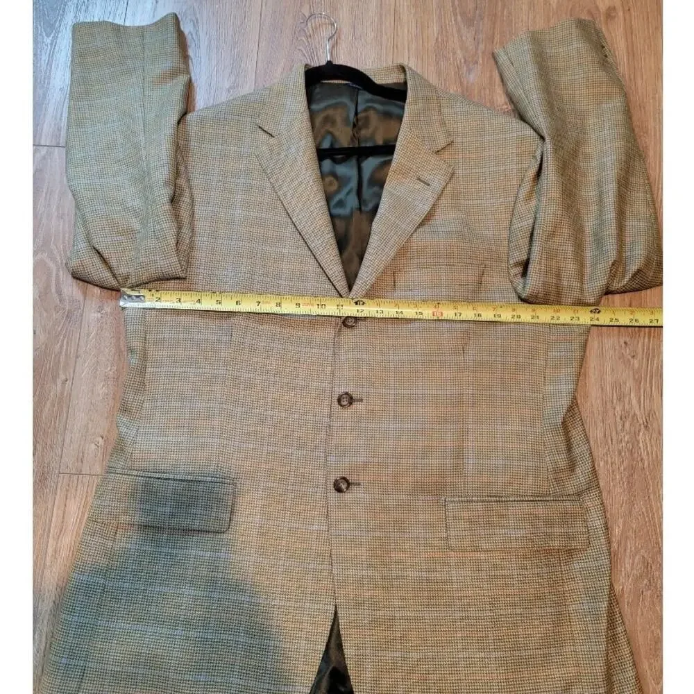 David Chu Wool Cashmere Blazer Sport Coat Sz 46 Tan Men's Plaid‎